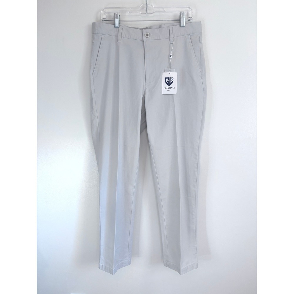 Graham Luxe Richmond Pant Silver Grey Mens 34x30 Flat Front Trousers Golf NEW